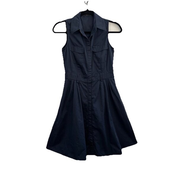 Roberto Verino Fit And Flare Collared Shirt Dress Navy Blue Size 6 - Picture 1 of 15
